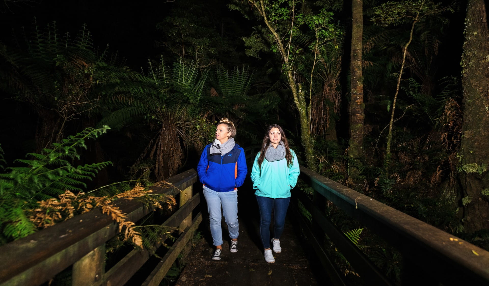 Two girls glowworm spotting at Melba Gully in Great Otway National Park