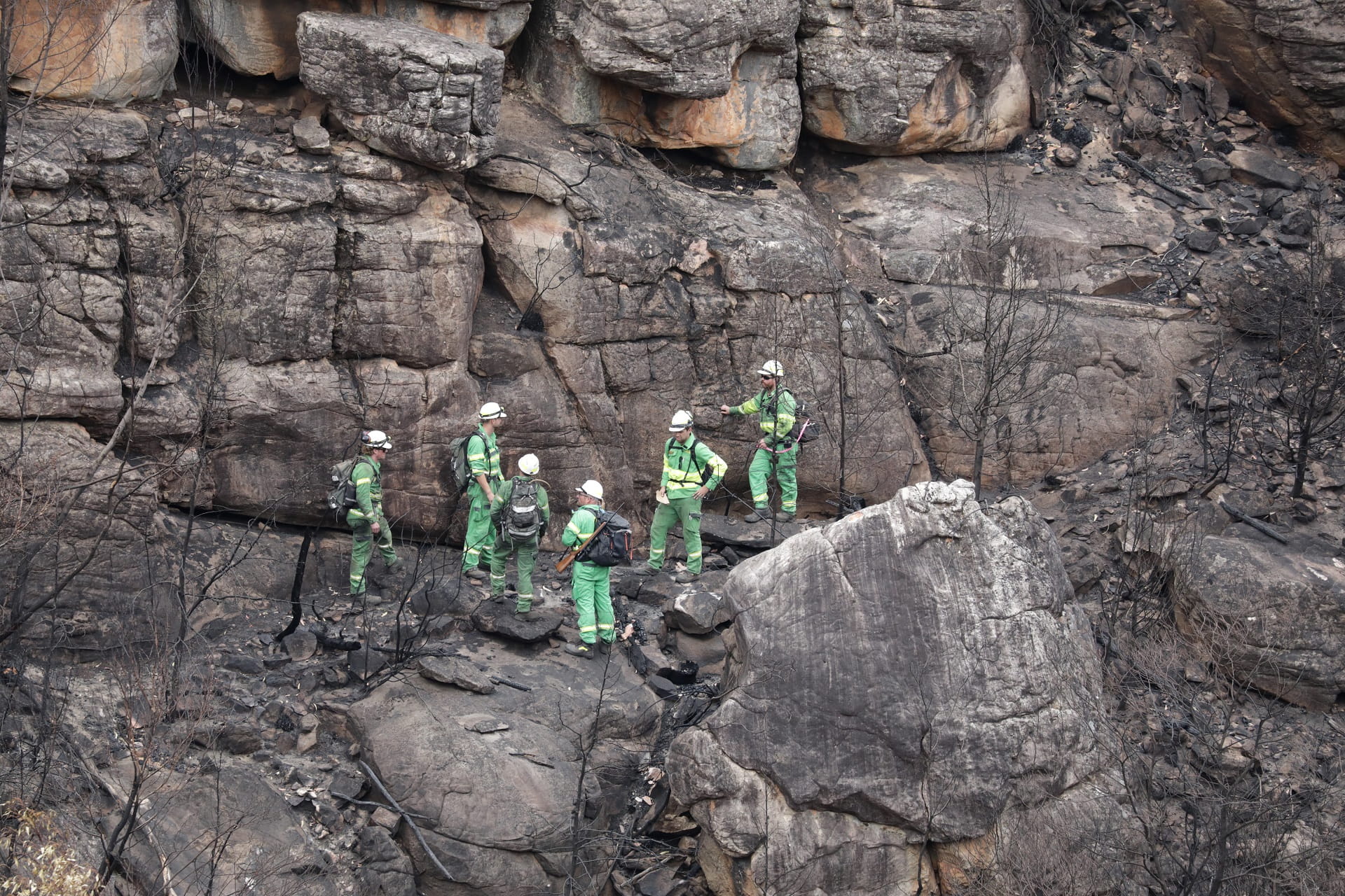 FFMVic crew survey the ground after fires in the Grampians National Park