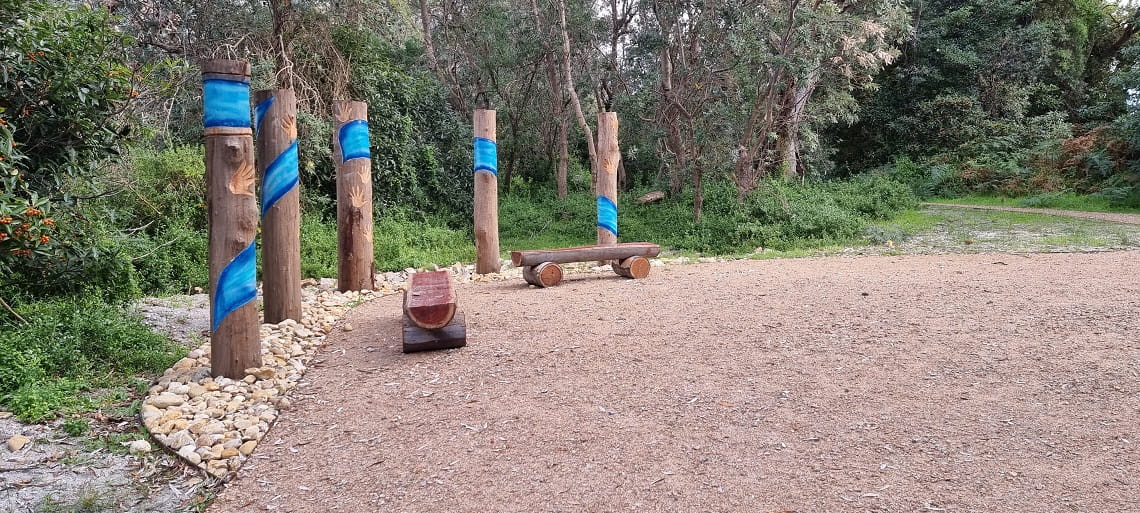 The yarning circle and interpretive signage at Raymond Island that reflects the knowledge held by Traditional Owners, with a focus on traditionally used plants in the area.