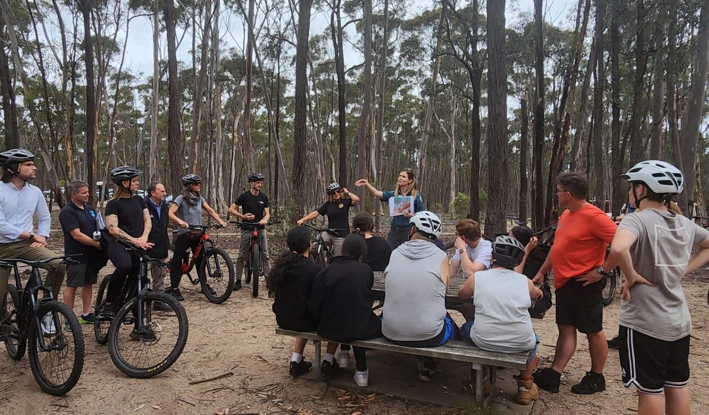 A group of people prepares to mountain bike at You Yangs Regional Park