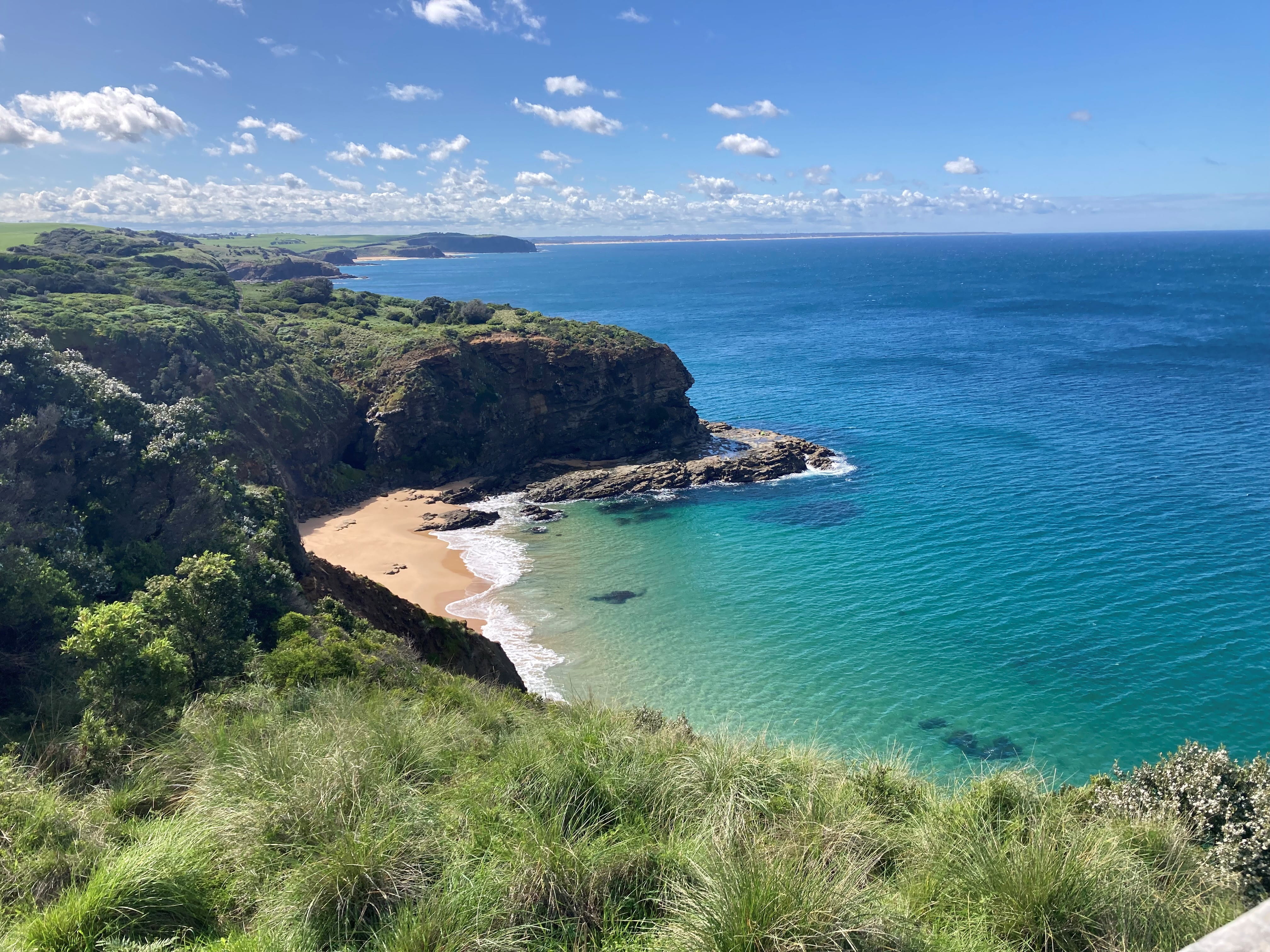 View of coastal cliffs and ocean