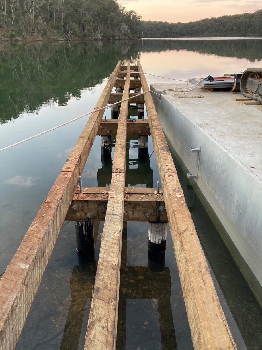 Repairs underway at the Captain Creek jetty near Mallacoota