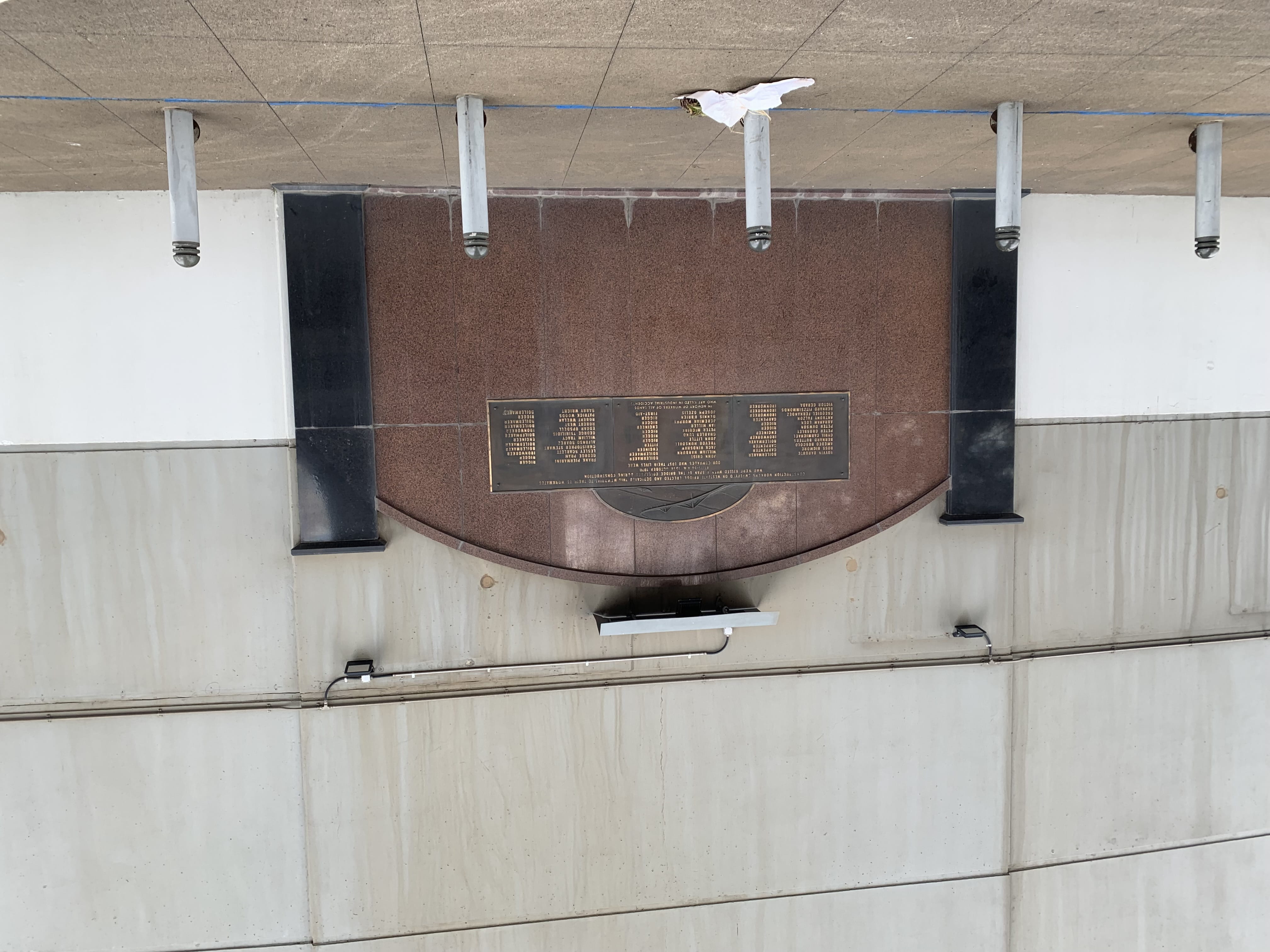 A plaque with 31 names commemorating lives lost in the Westgate Bridge collapse, 1970