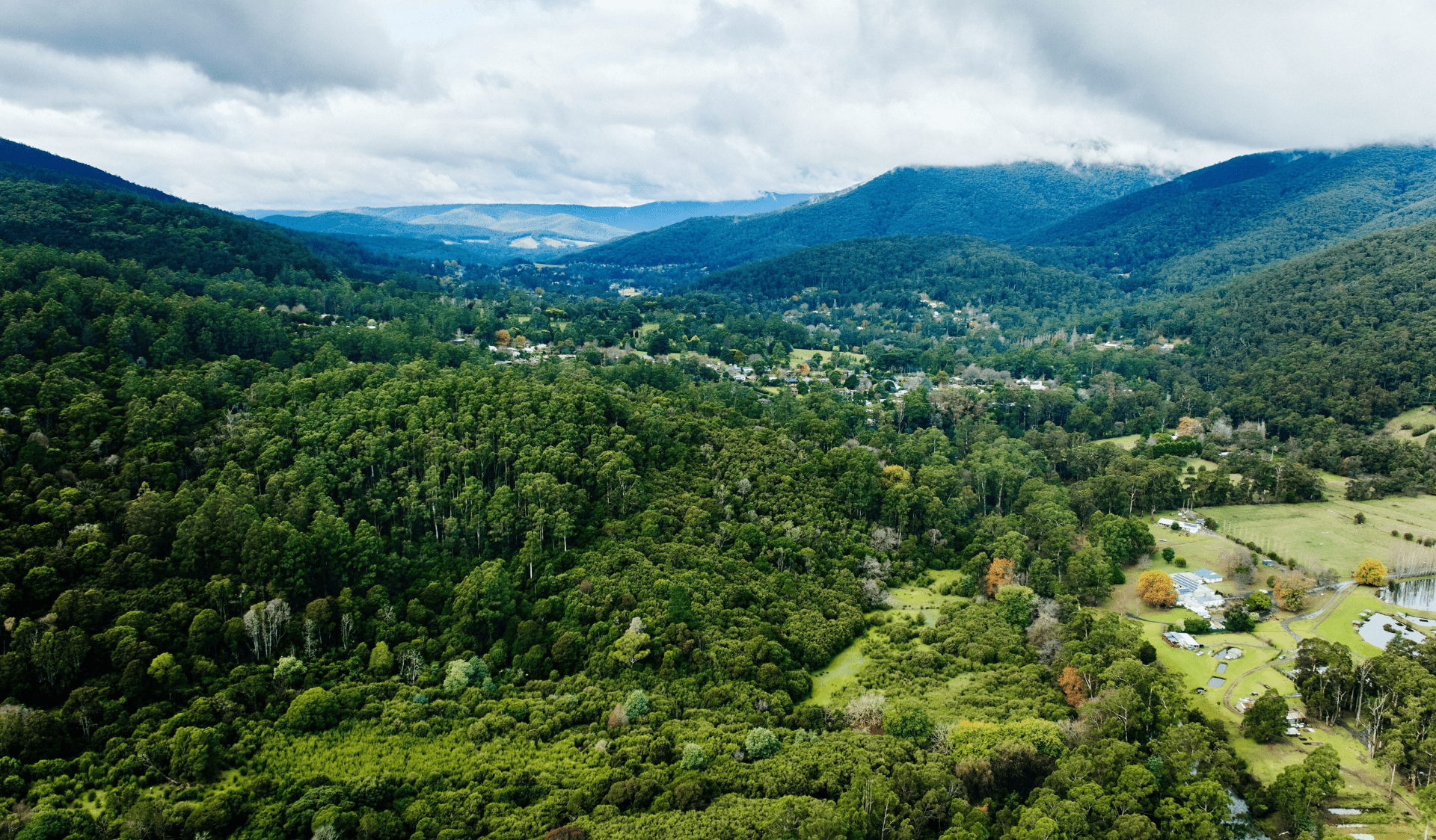 Aerial view over Warburton in Victoria