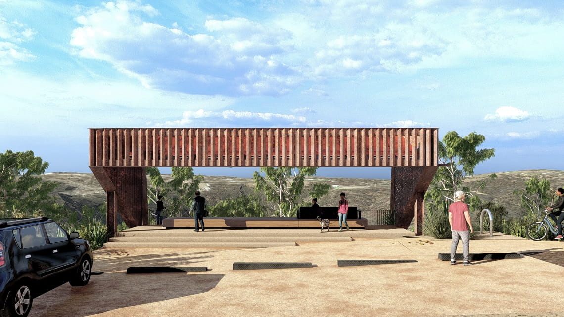 Render of the future Gorge Road Lookout at the Plenty River Trail