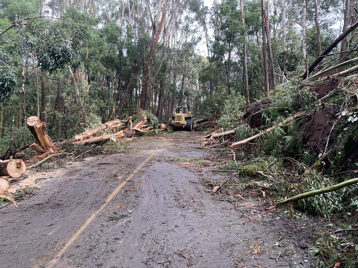 Storm damage to Cameron Drive at Macedon Regional Park