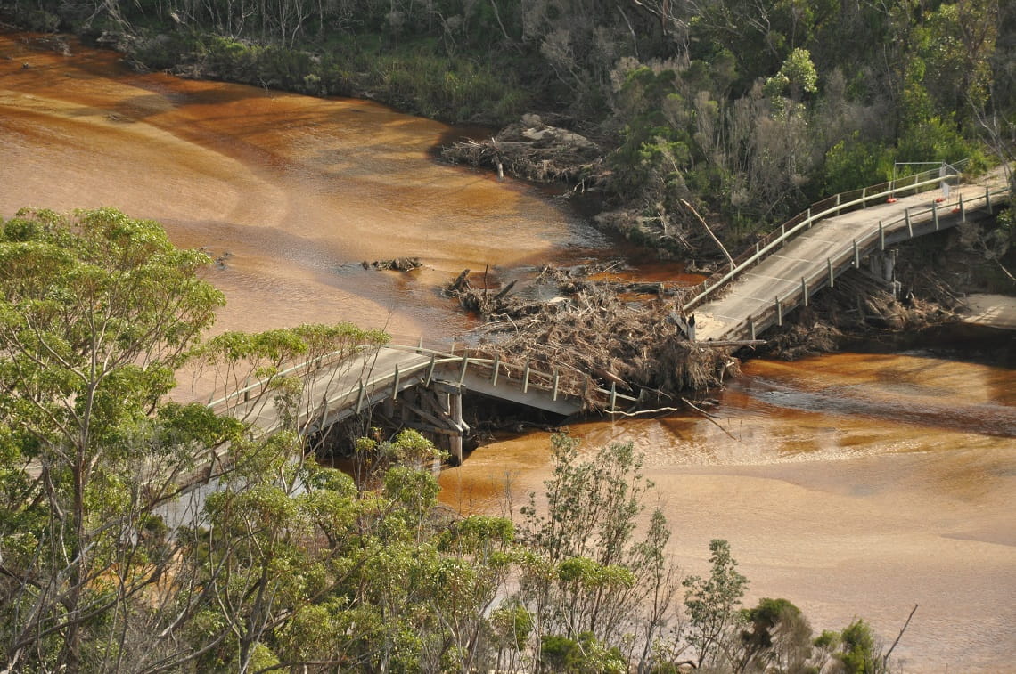 Storm recovery - Thurra River bridge - April 2022