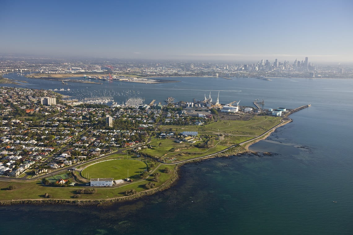 A birds eye view of the shoreline.