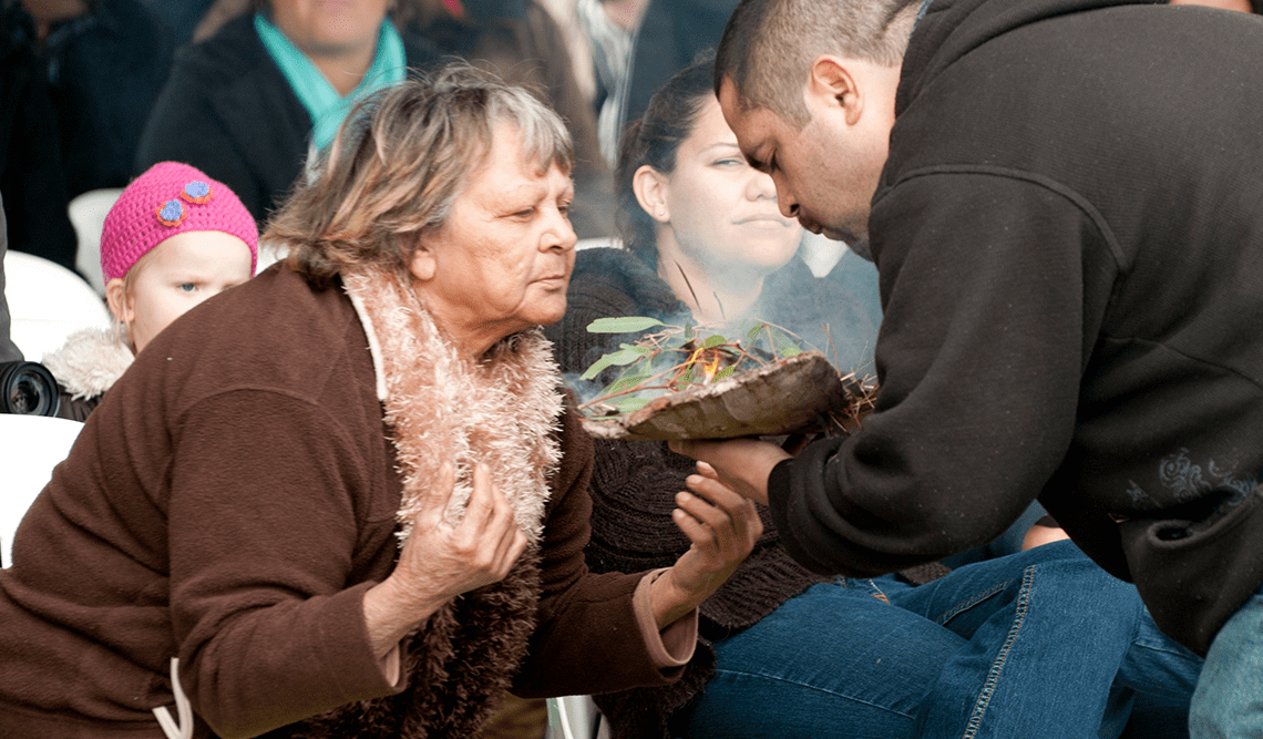 A smoking ceremony taking place in Barmah National Park