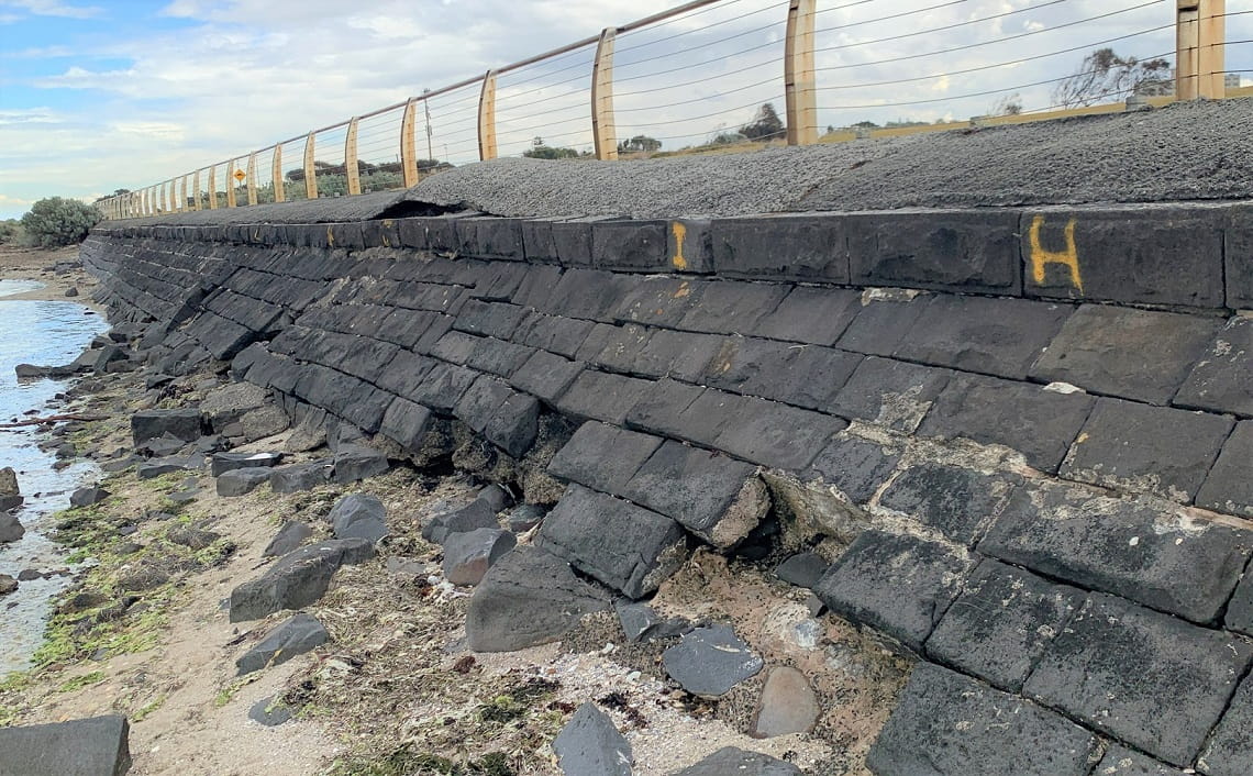 Damage to the seawall at Point Gellibrand Coastal Heritage Park