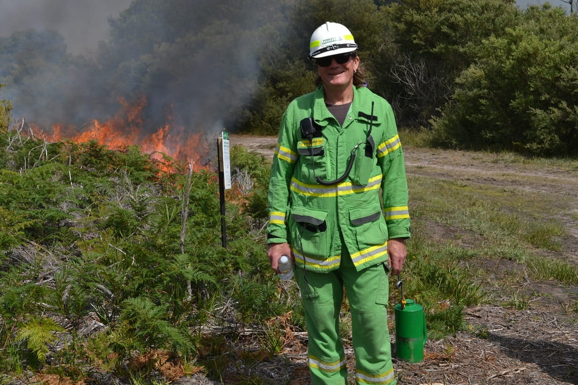 Brian supervising a planned burn at Wonthaggi Heathland