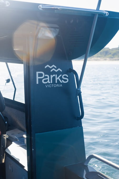 Parks Victoria boat on water at Port Phillip Heads Marine National Park