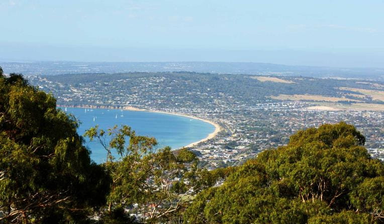 The view of Safety Beach and Port Phillip from the top of Arthurs Seat State Park.