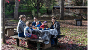 A family enjoys an autumn picnic at Vaughan Springs in Castlemaine Diggings National Heritage Park