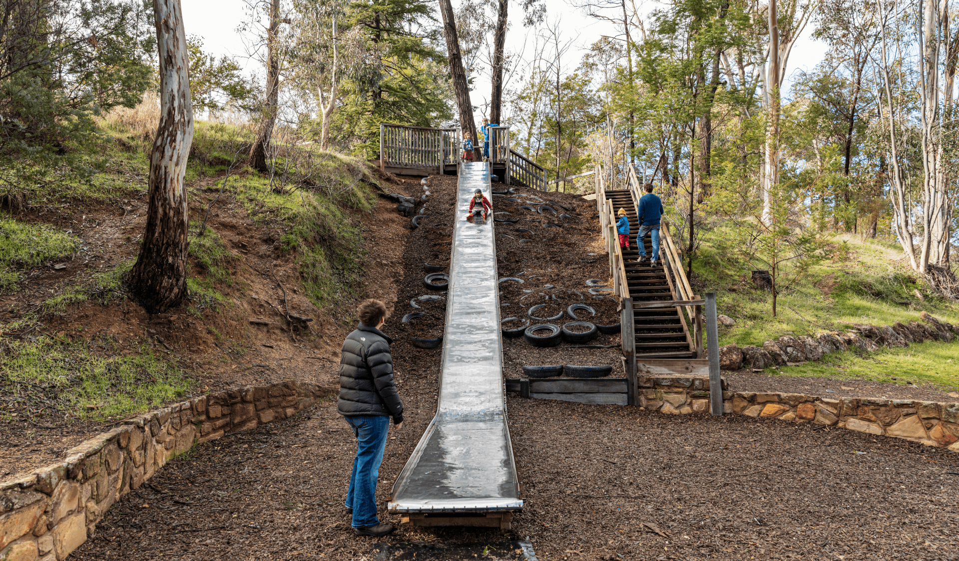 A giant slide in the playscape at Vaughan Springs, Castlemaine Diggings National Heritage Park