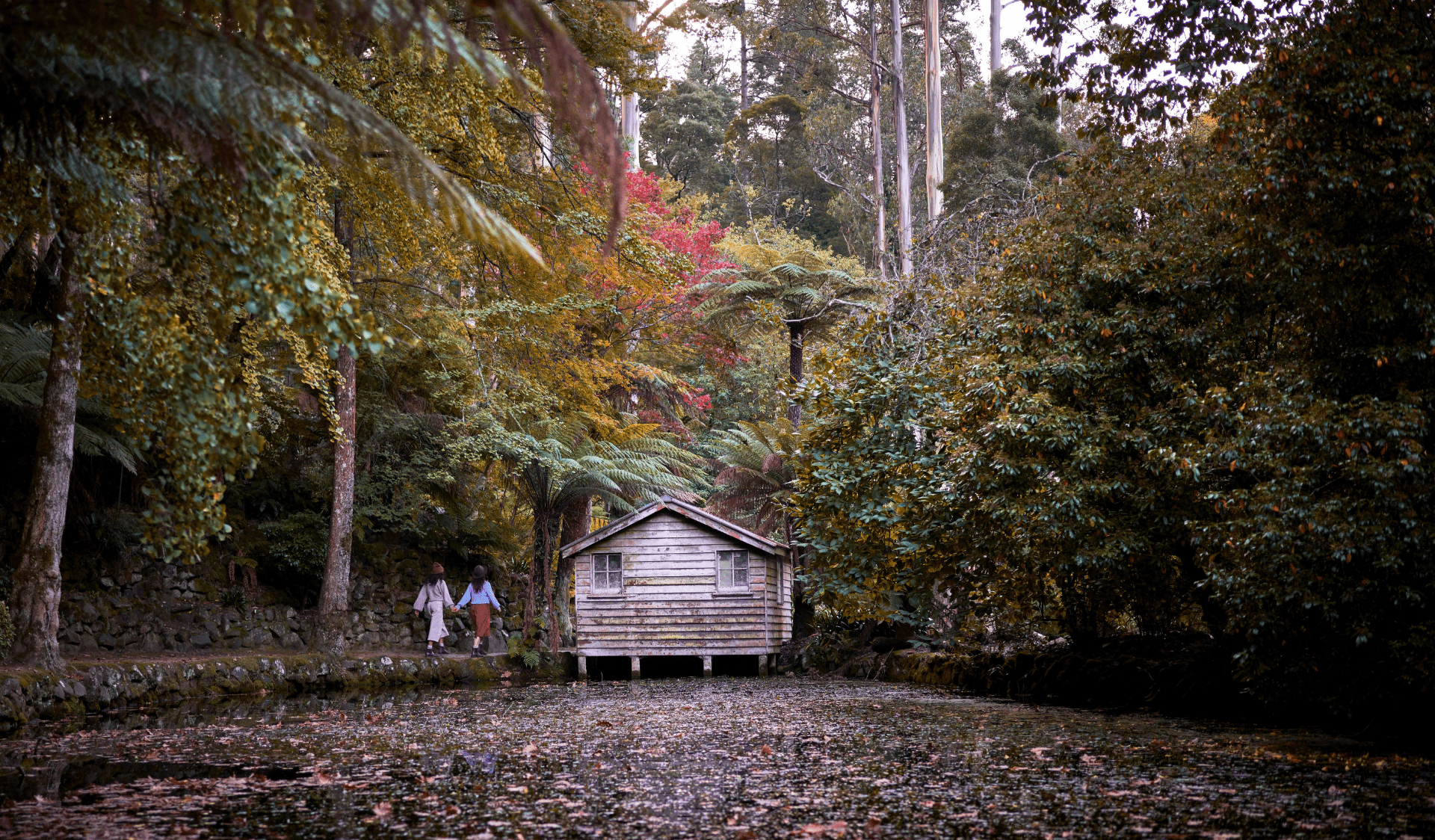 Alfred Nicholas Memorial Garden boathouse in autumn