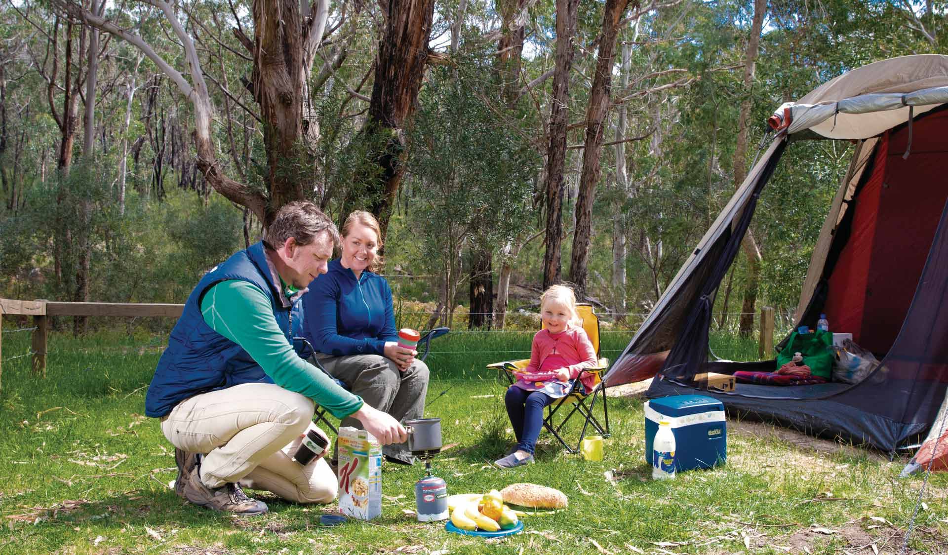 A family camps at Borough Huts in the Grampians National Park