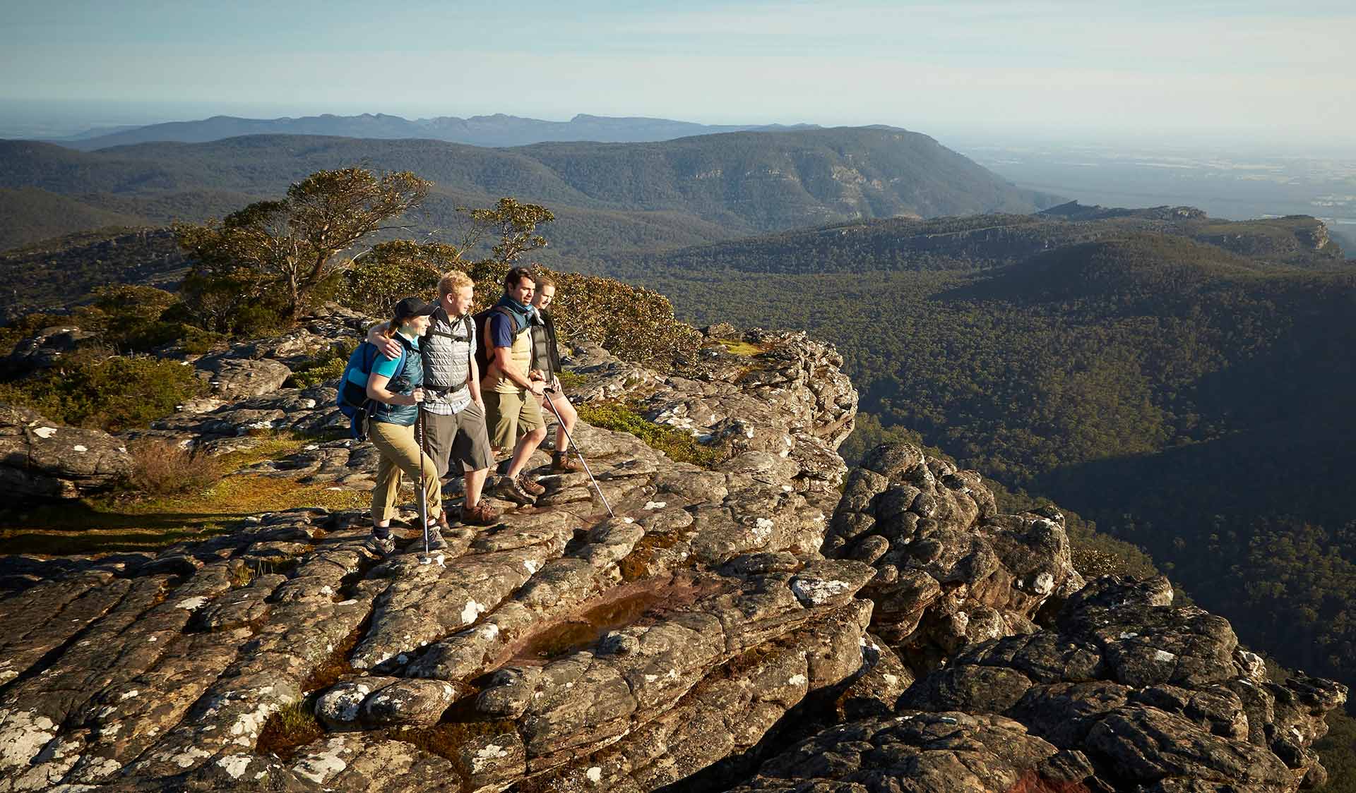 A group near the summit of Mount Rosea on Central Section 2 of the Grampians Peaks Trail