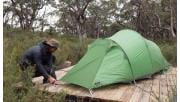 A man sets up his tent at Duwal hiker camp at the end of central section 3 on the GPT