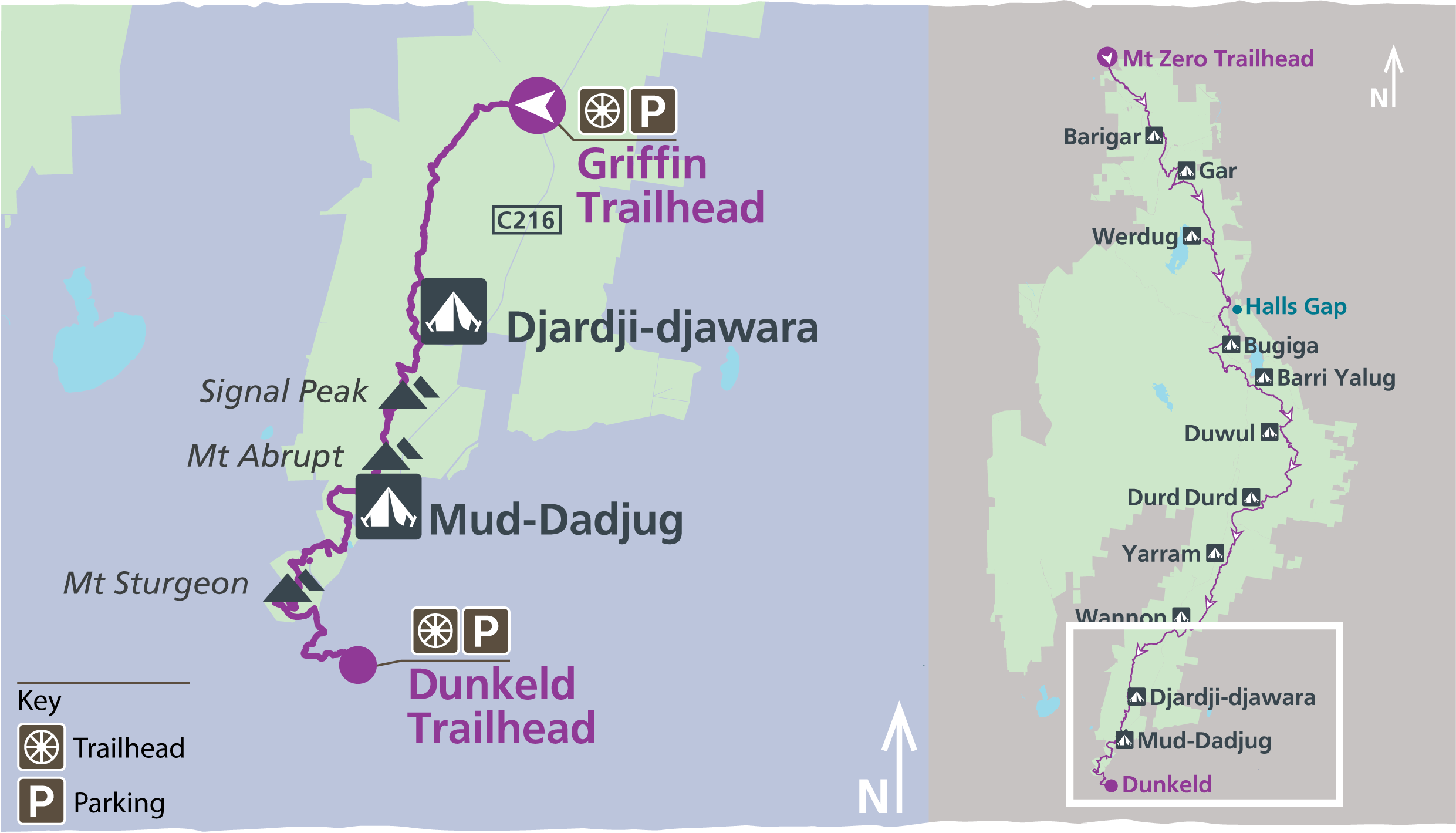 Grampians Peaks Trail Map of Djardi-djawara and Mud-dadjug multi day hike 