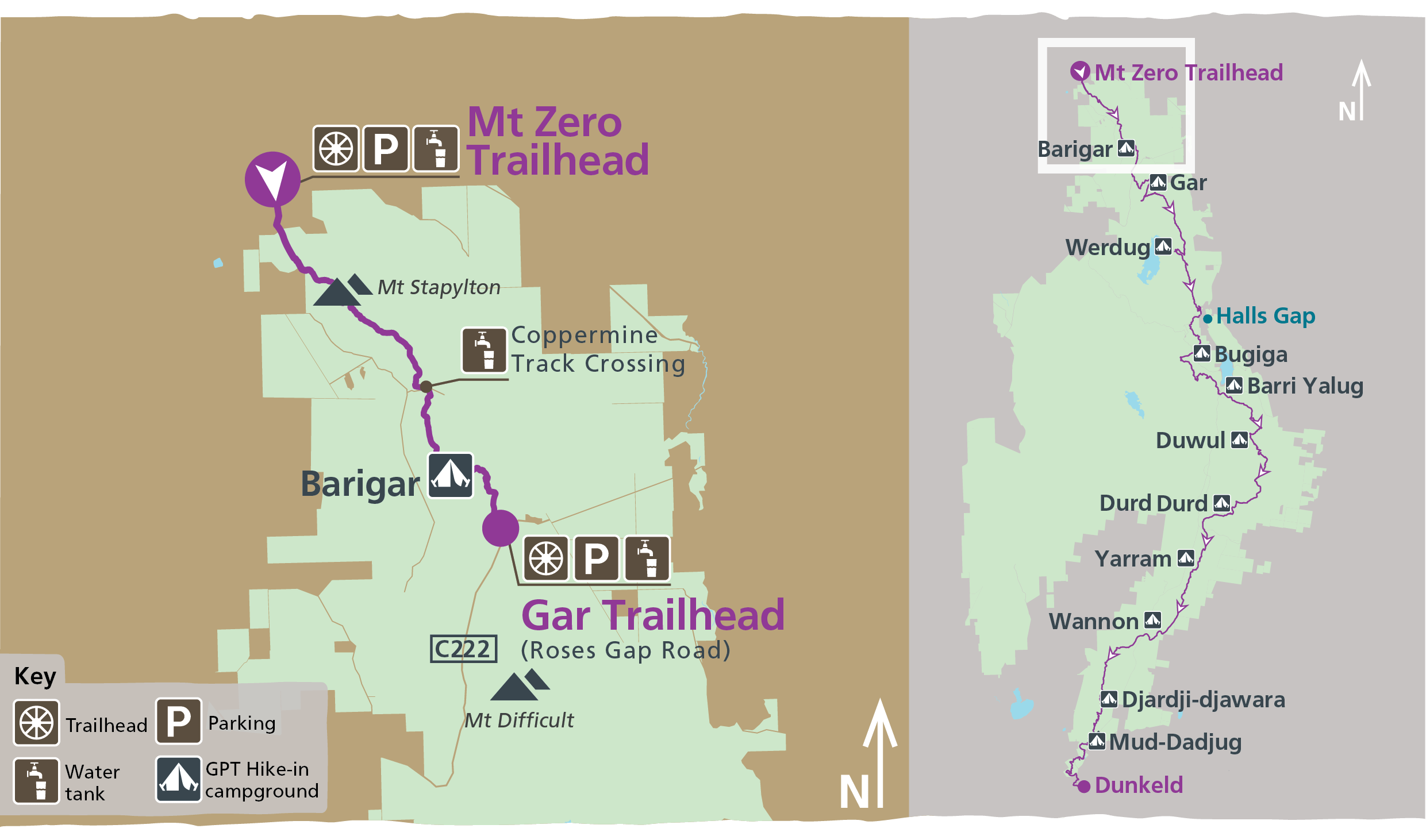 Map of Barigar on the Grampians Peaks Trail