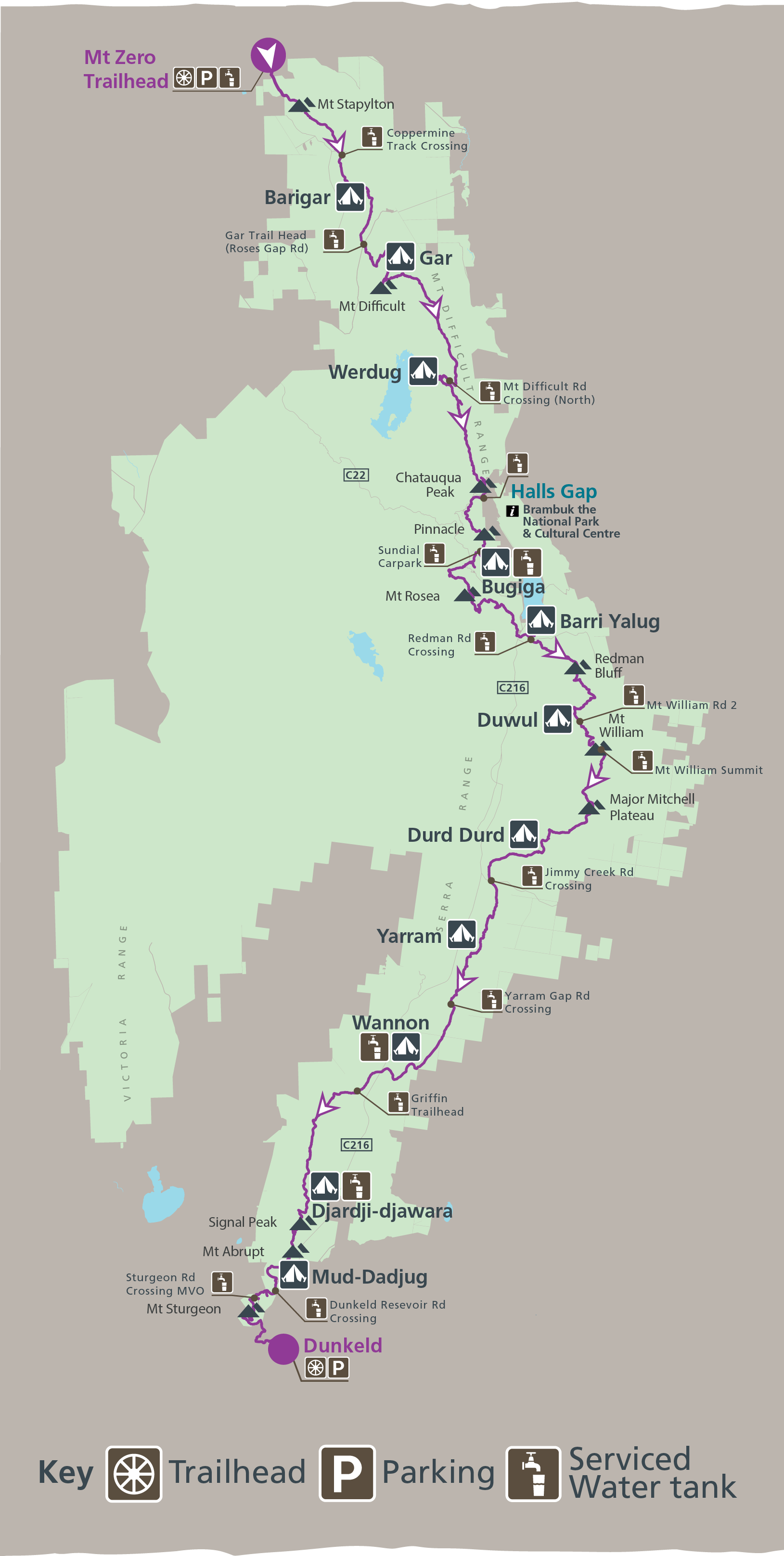 Map of full Grampians Peaks Trail trail