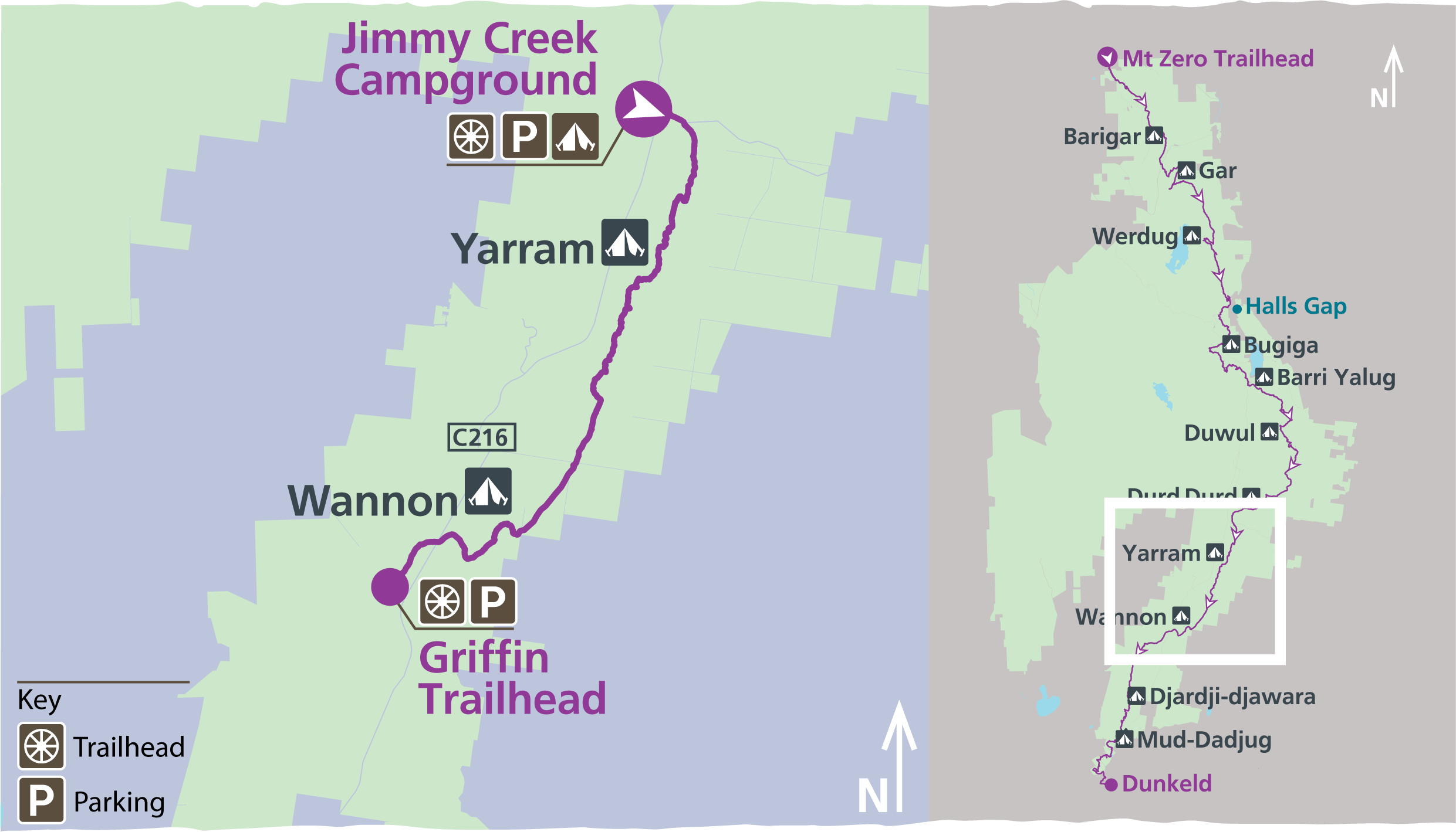 Grampians Peaks Trail Map of the Yarram and Wannon multi-day hike