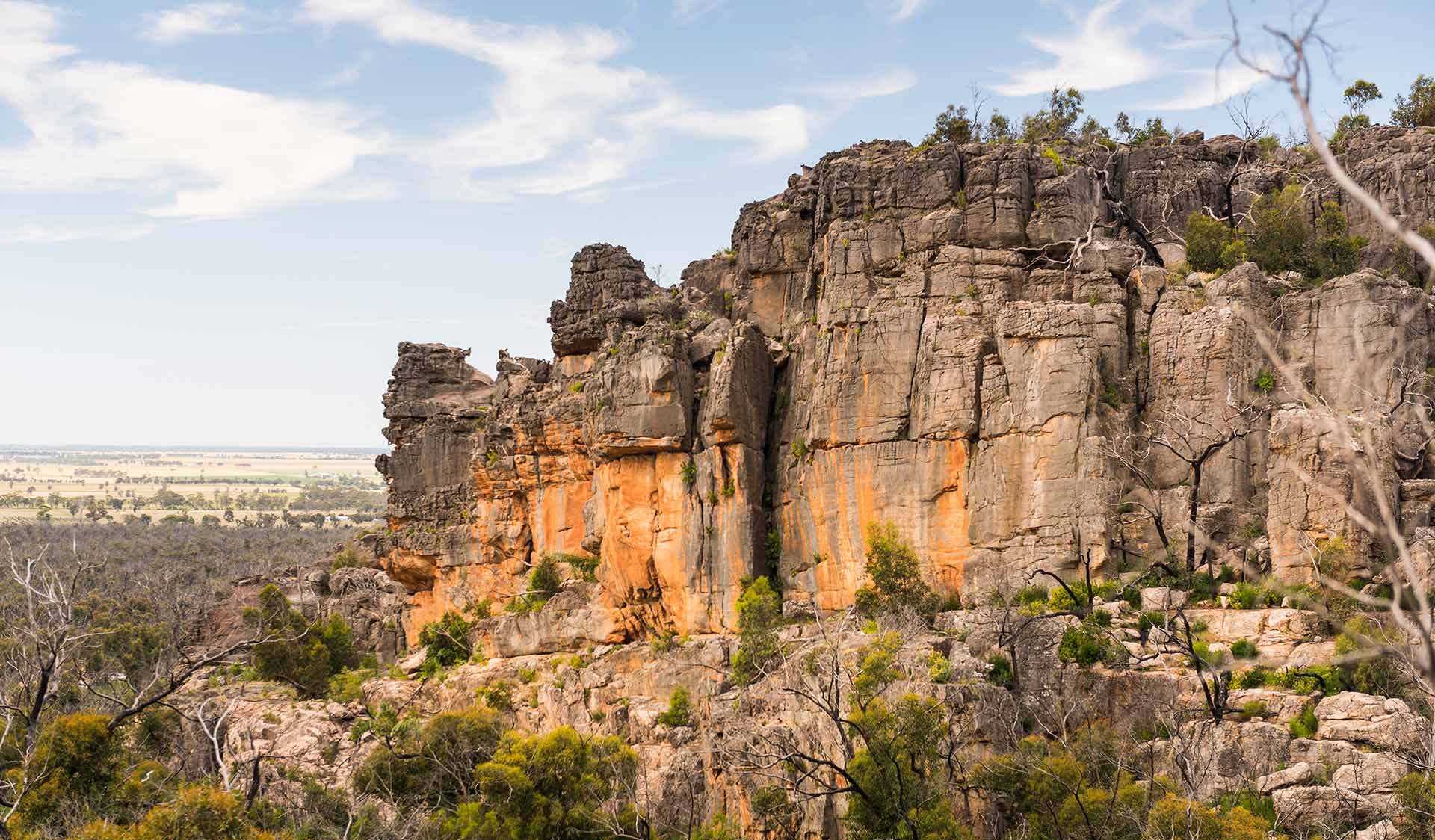 The view of the rock formations at Hollow Mountain in the Grampians National Park. 