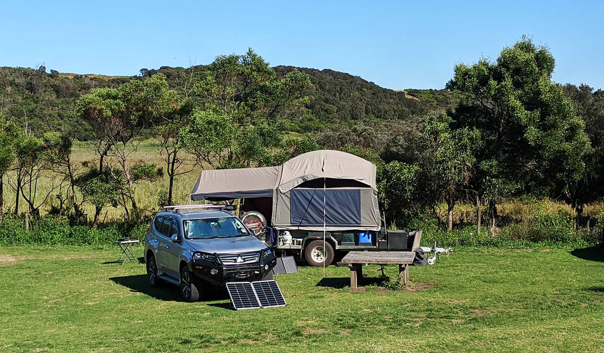 A car camping set up at Aire River East Campground in the Great Otway National Park