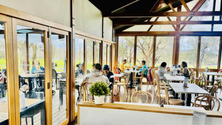 Groups of people having breakfast at T House Cafe at Jells Park