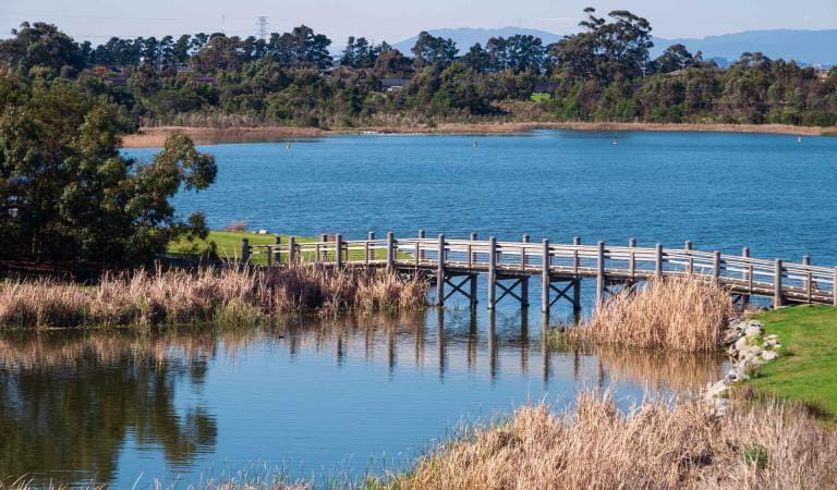 The bridge over welands at Karkarook Park in Melbourne's East