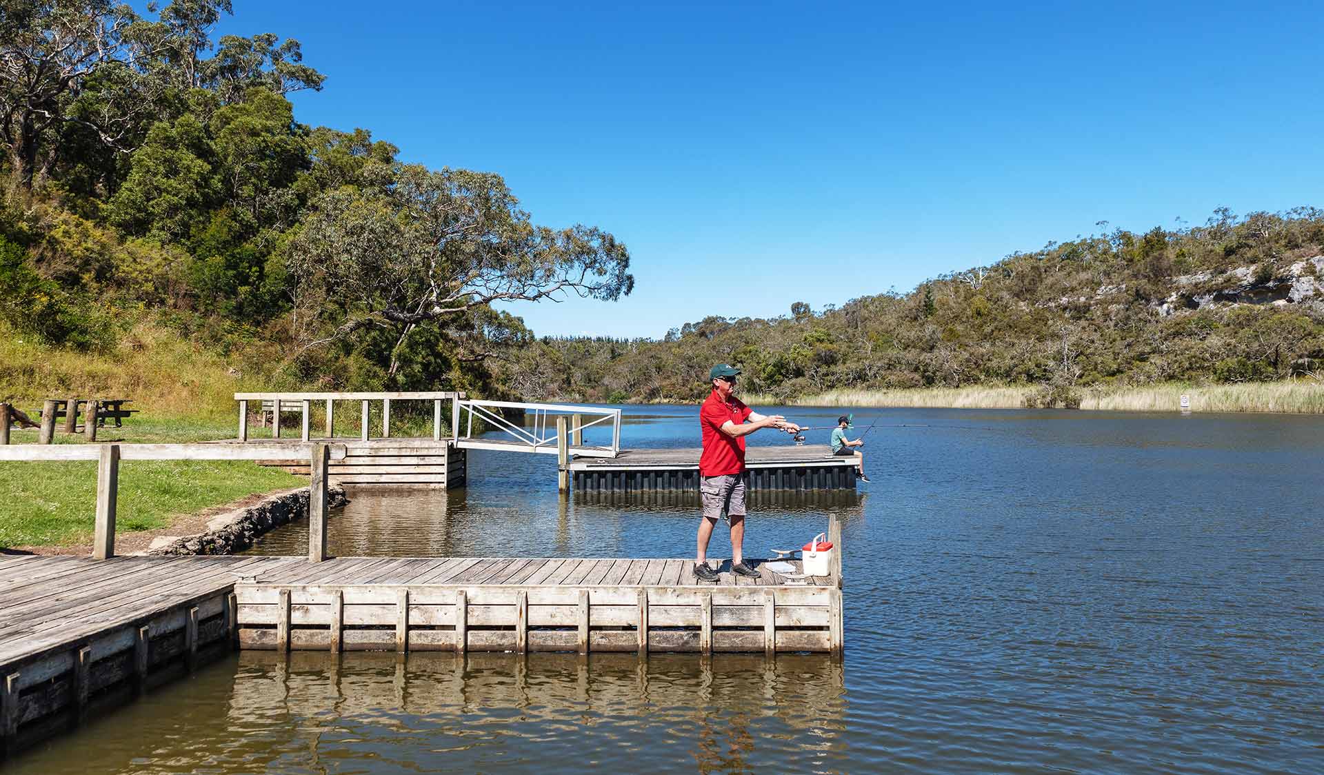 Two men fishing on the jettys at Glenelg River