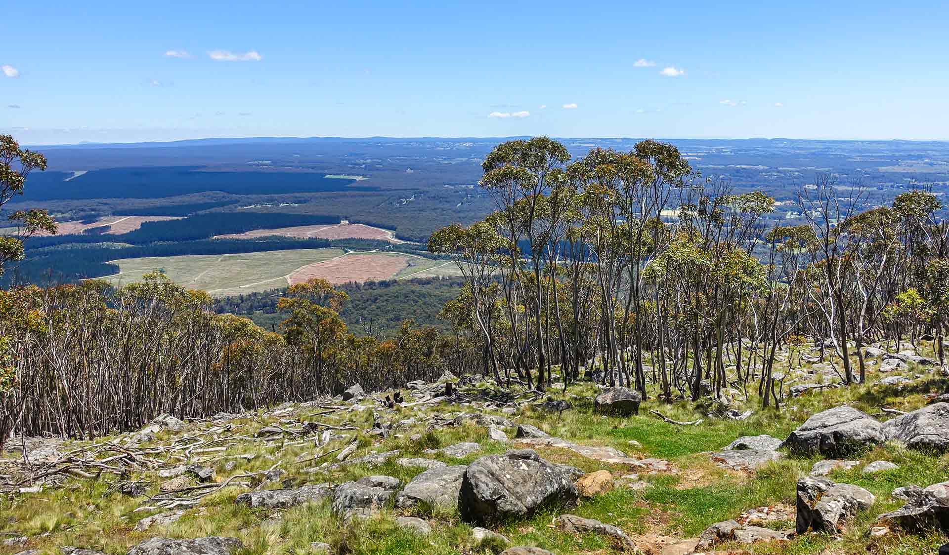 The view of the surrounding flats from near the summit of Mount Macedon