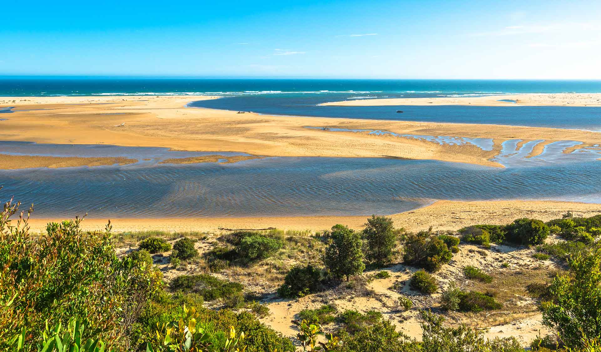 The estuary where the Snowy River meets the ocean at Marlo Coastal Reserve. 