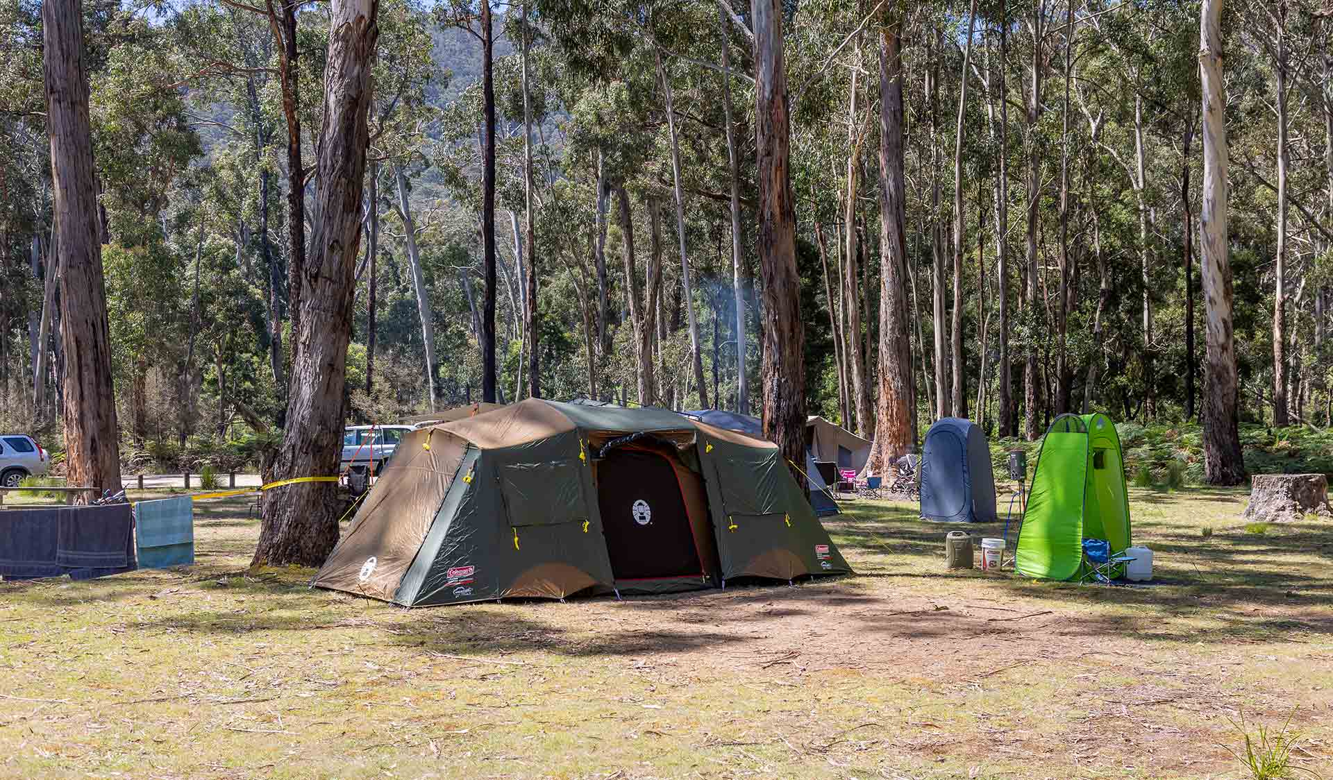 Tents set up at Bailes Camping Area at Mount Buangor State Park