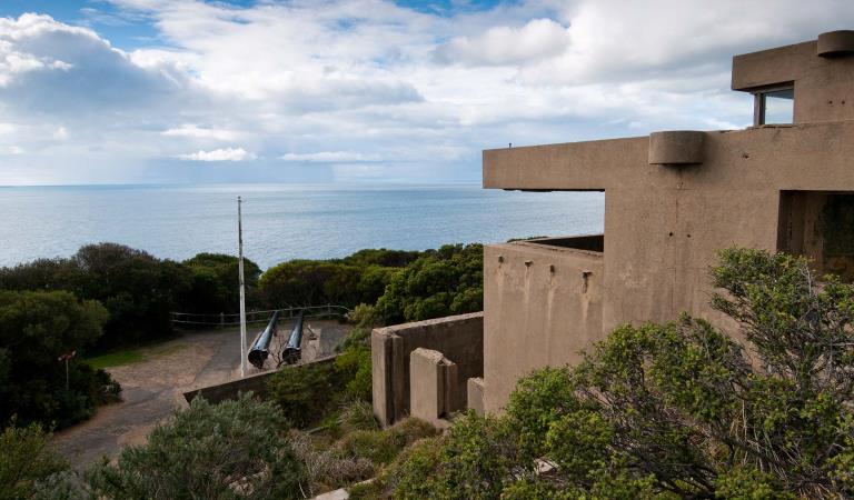 A view of the bunker and canons overlooking Bass Straight at Fort Nepean.