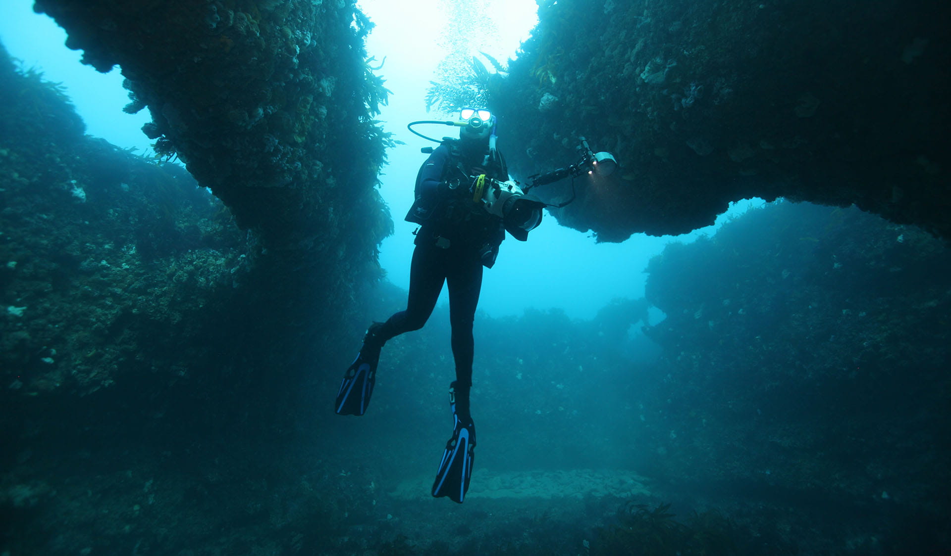 Underwater diver at The Arches