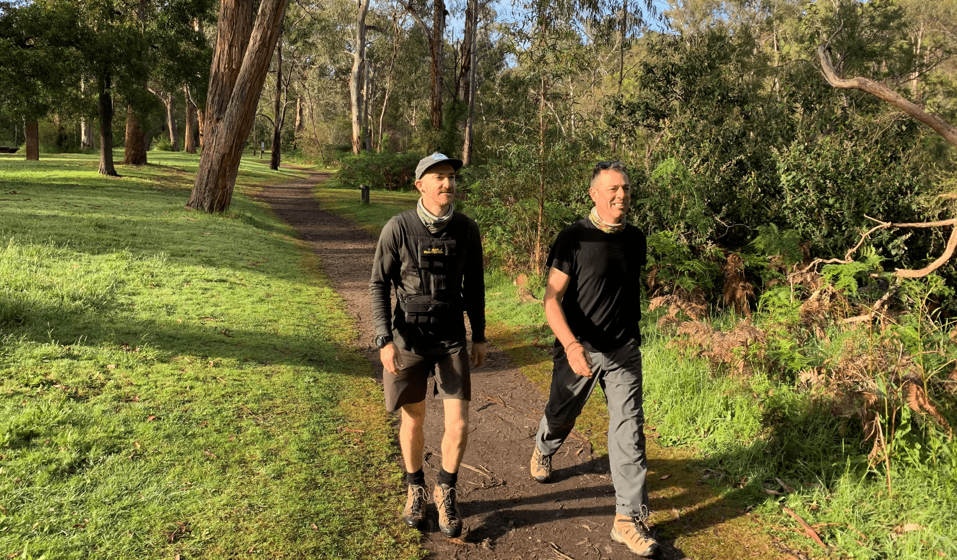 Two friends walking in Warrandyte State Park