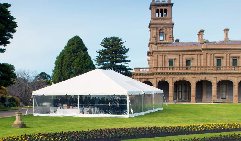 A marquee on the lawns of Werribee Mansion.