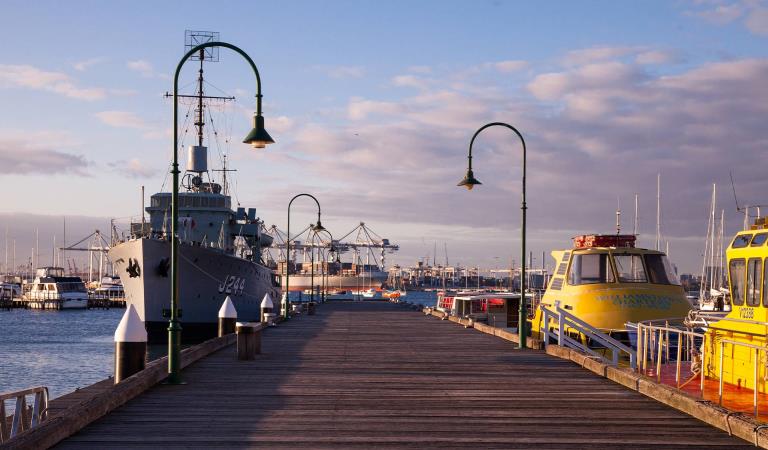 HMAS Castlemaine at Gem Pier in Williamstown at Sunset