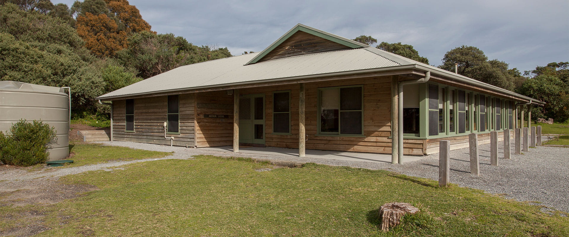 An outside view of a large wooden accommodation structure at Wilsons Promontory National Park.