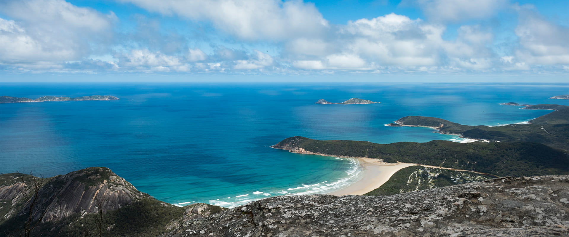 View of the water and landscape from Mount Oberon at Wilsons Promontory National Park.