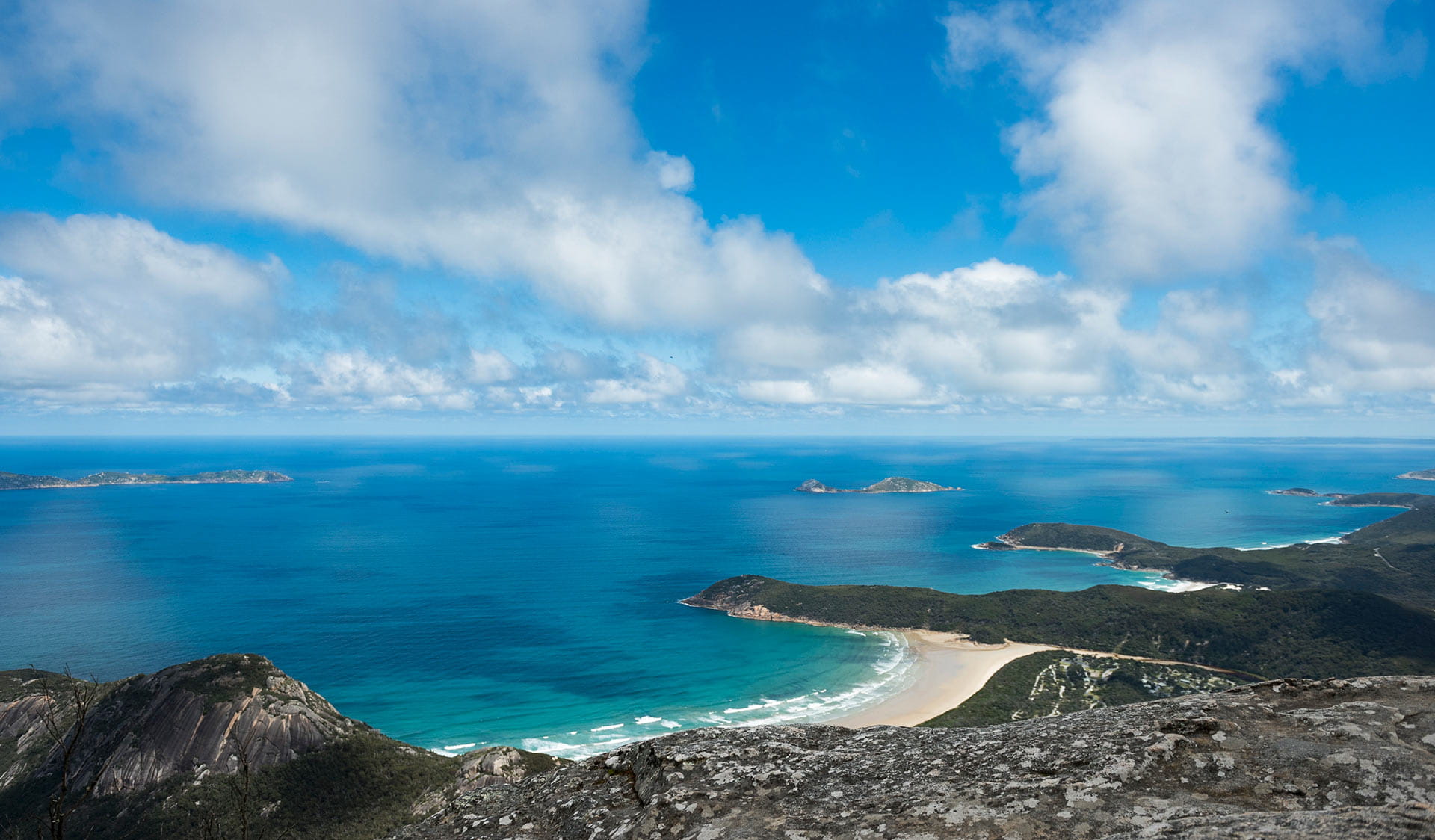 The view of Norman Beach from the summit of Mount Oberon.