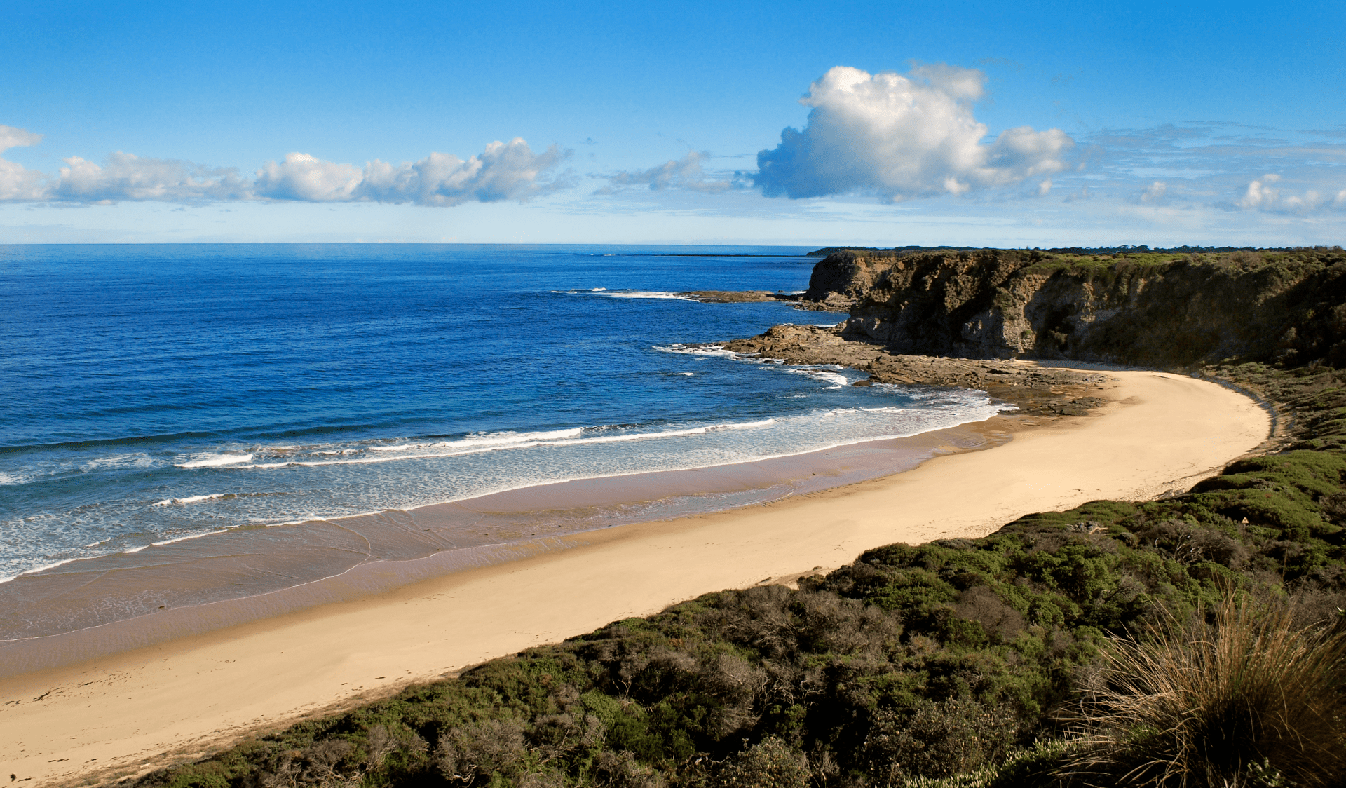 View of the beach and dunes at The Oaks, Yallock Bulluk Marine and Coastal Park