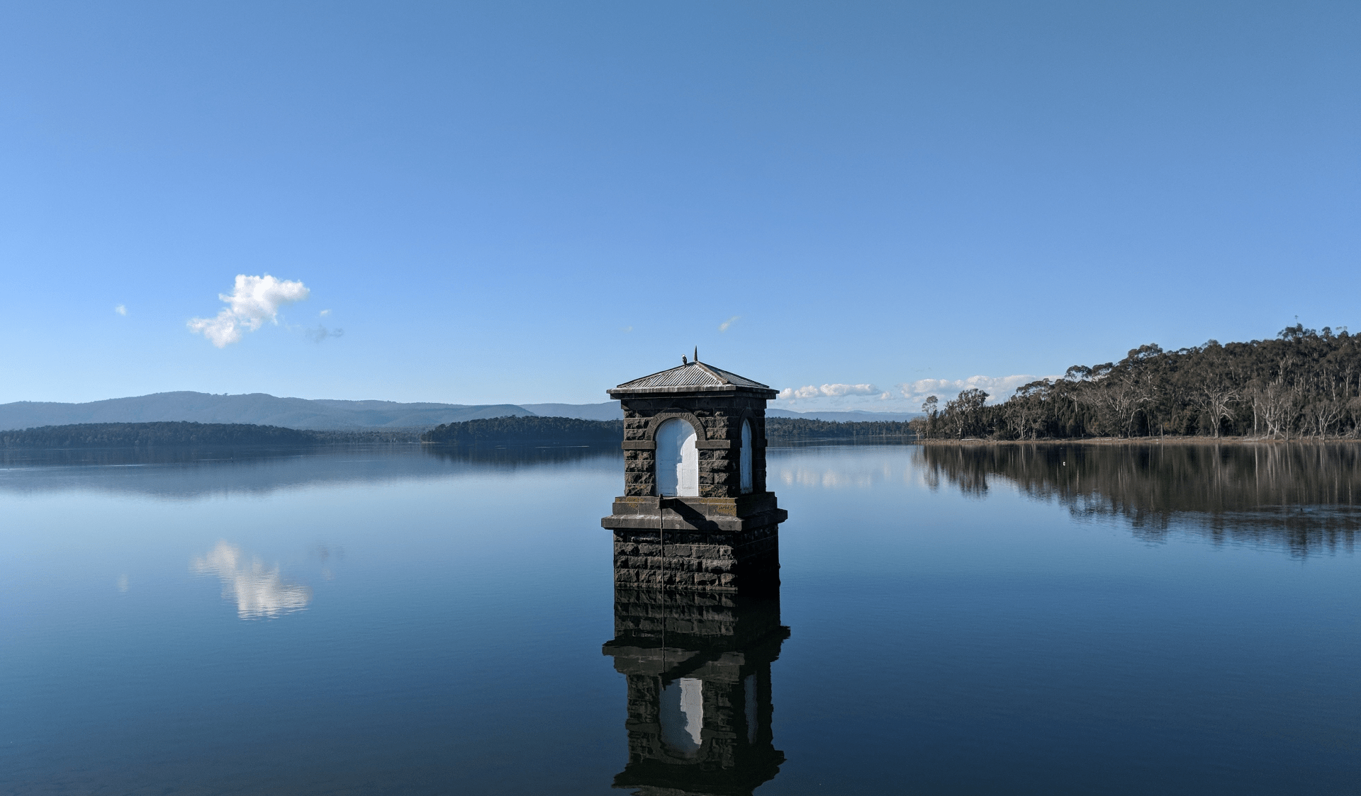 A structure on the water in Yan Yean Reservoir