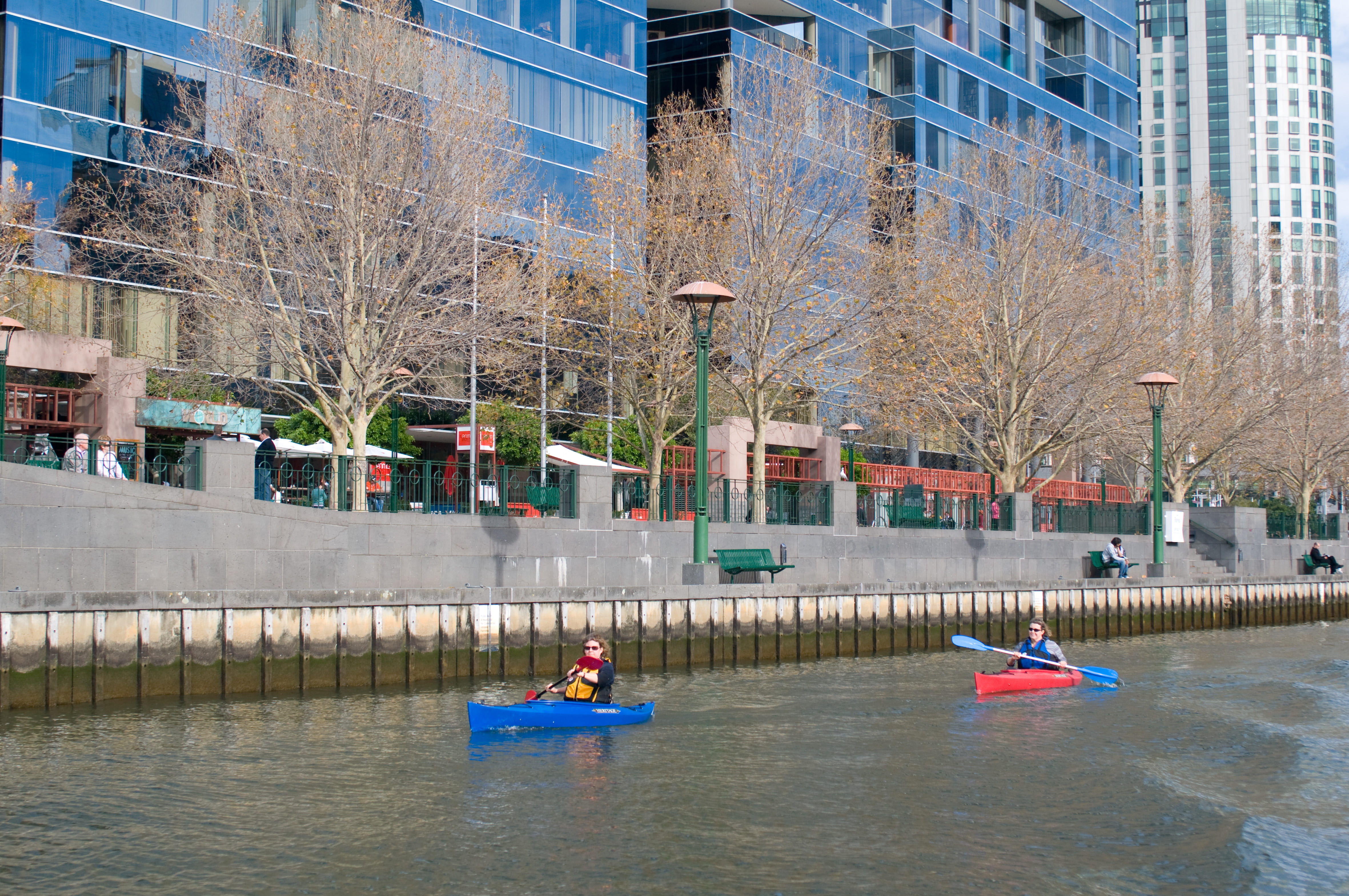Two people kayaking on the Yarra River in Melbourne