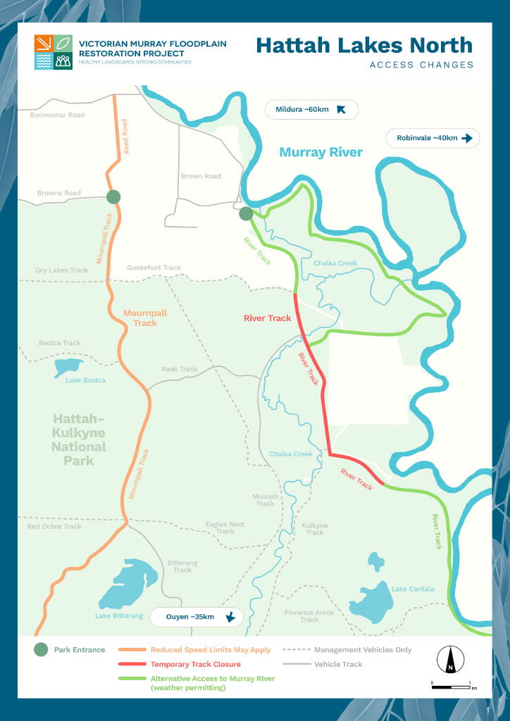 An infographic map of road closures in Hattah-Kulkyne National Park. 