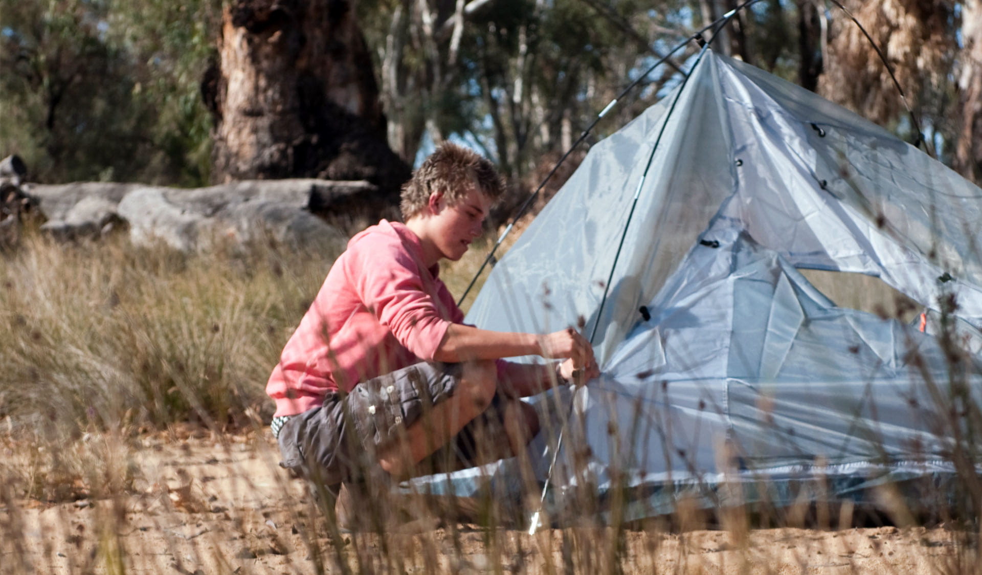 Setting up a tent 