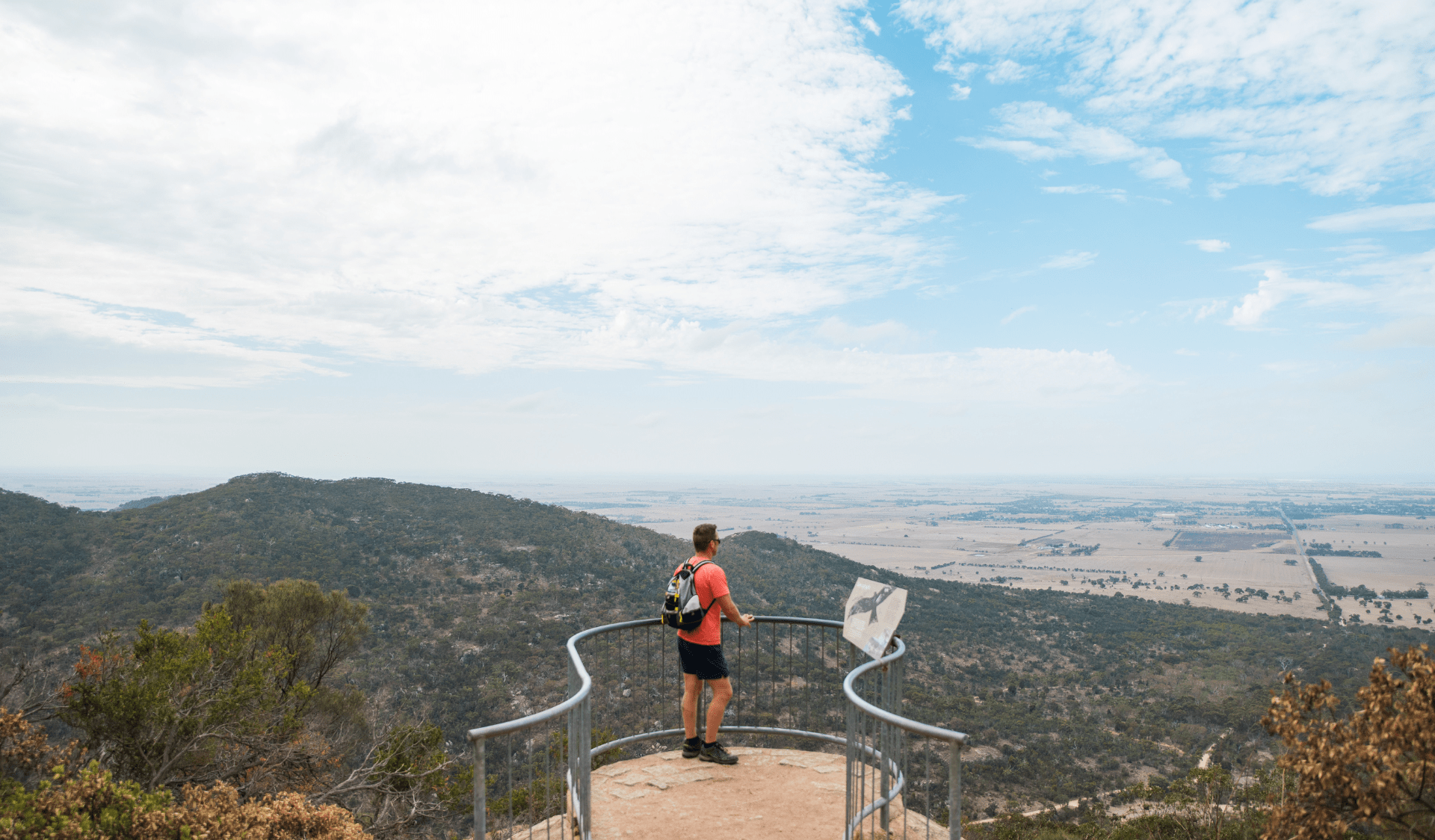 Man at viewpoint of Flinders Peak in You Yangs Regional Park